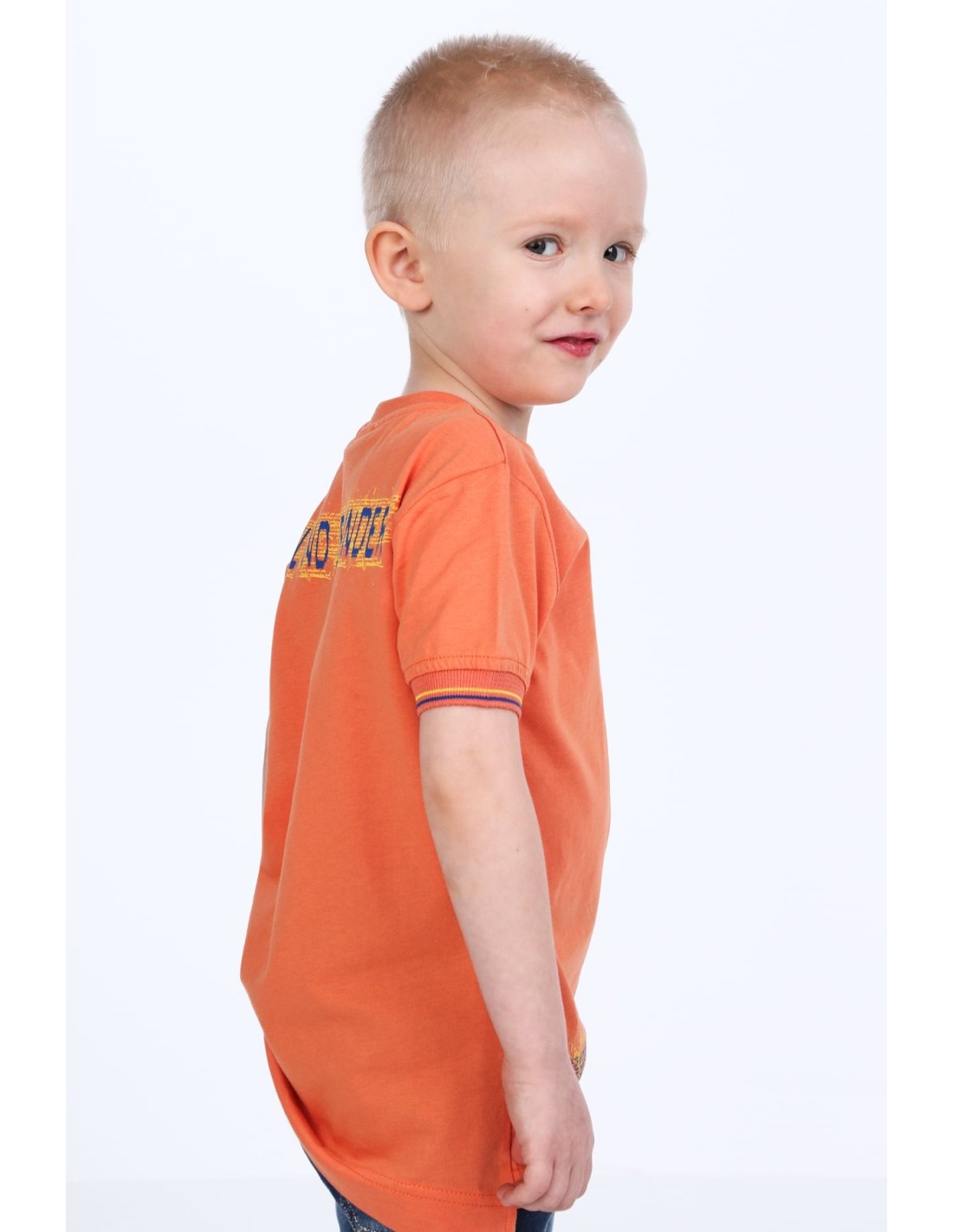 Orange boys\' t-shirt with inscriptions NDZ7337 - Online store - Boutique